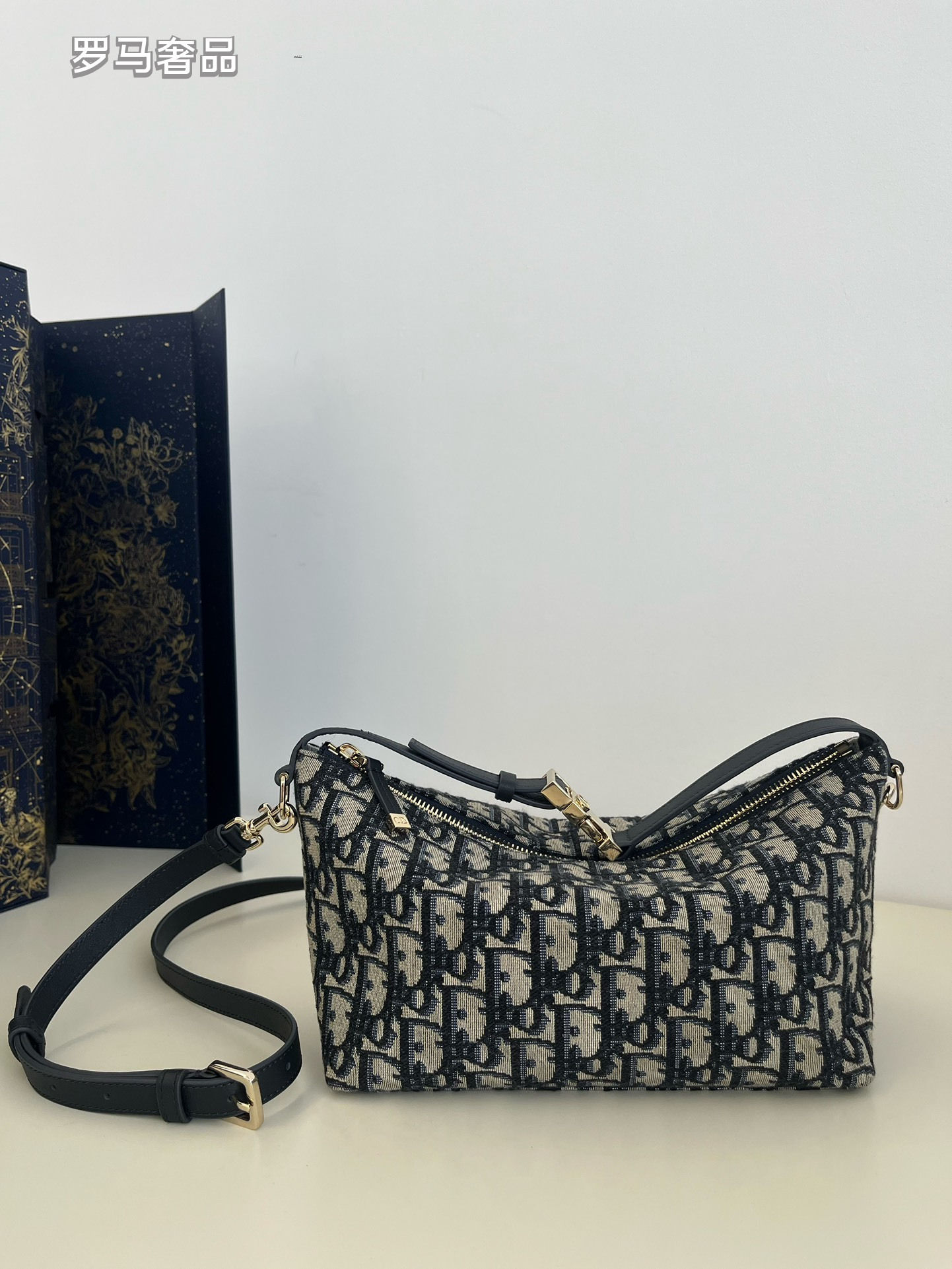Dior Vintage Monogram Jacquard Shoulder Bag with Adjustable Strap