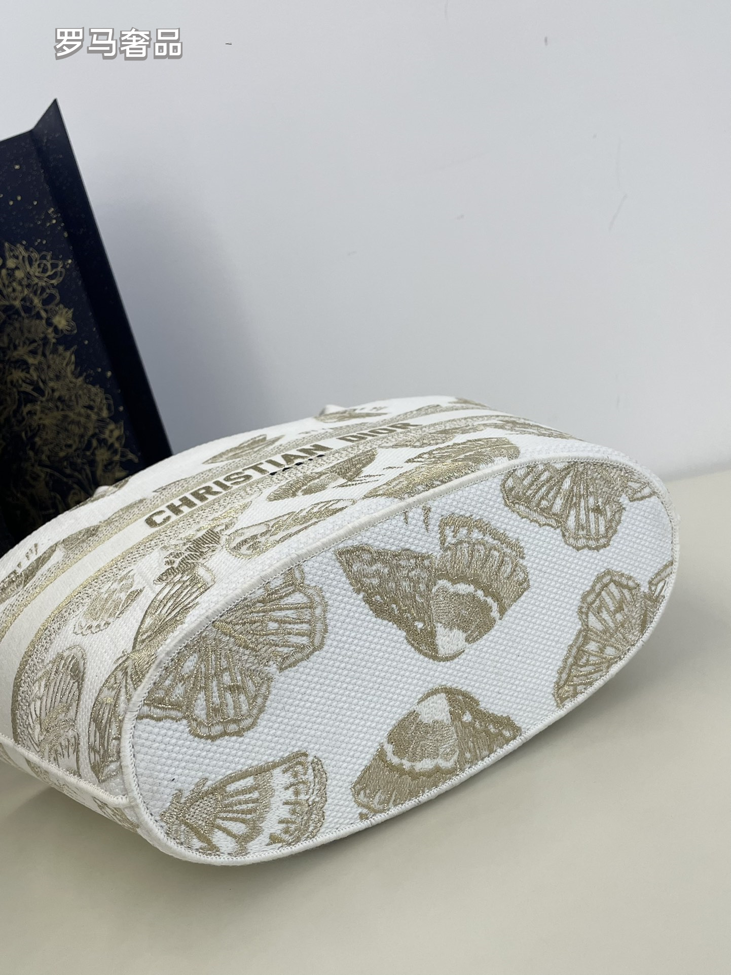 Dior Elegant Butterfly Embroidered Canvas Tote Handbag with Strap