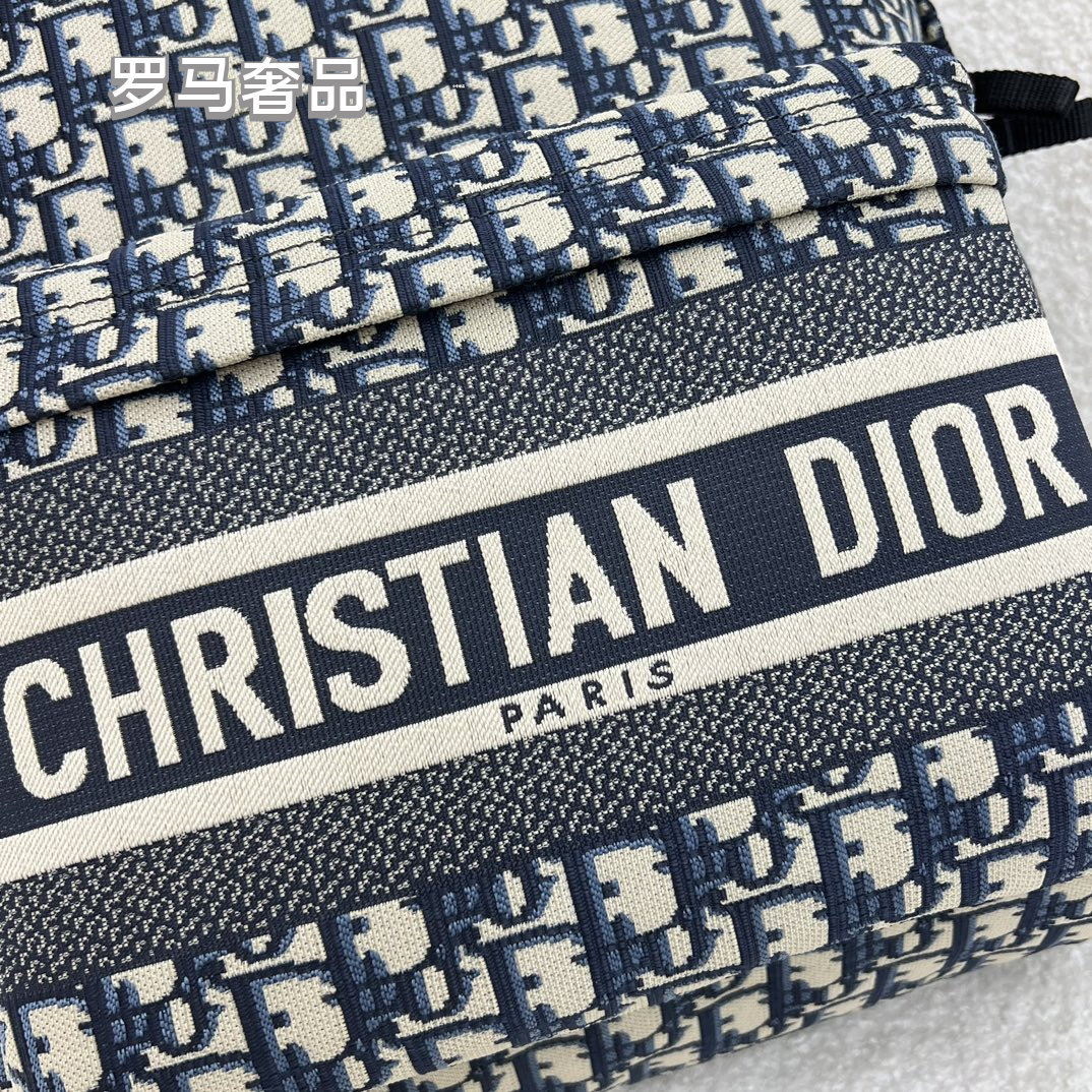 Dior Luxury Monogram Jacquard Canvas Backpack with Front Pocket Stripe