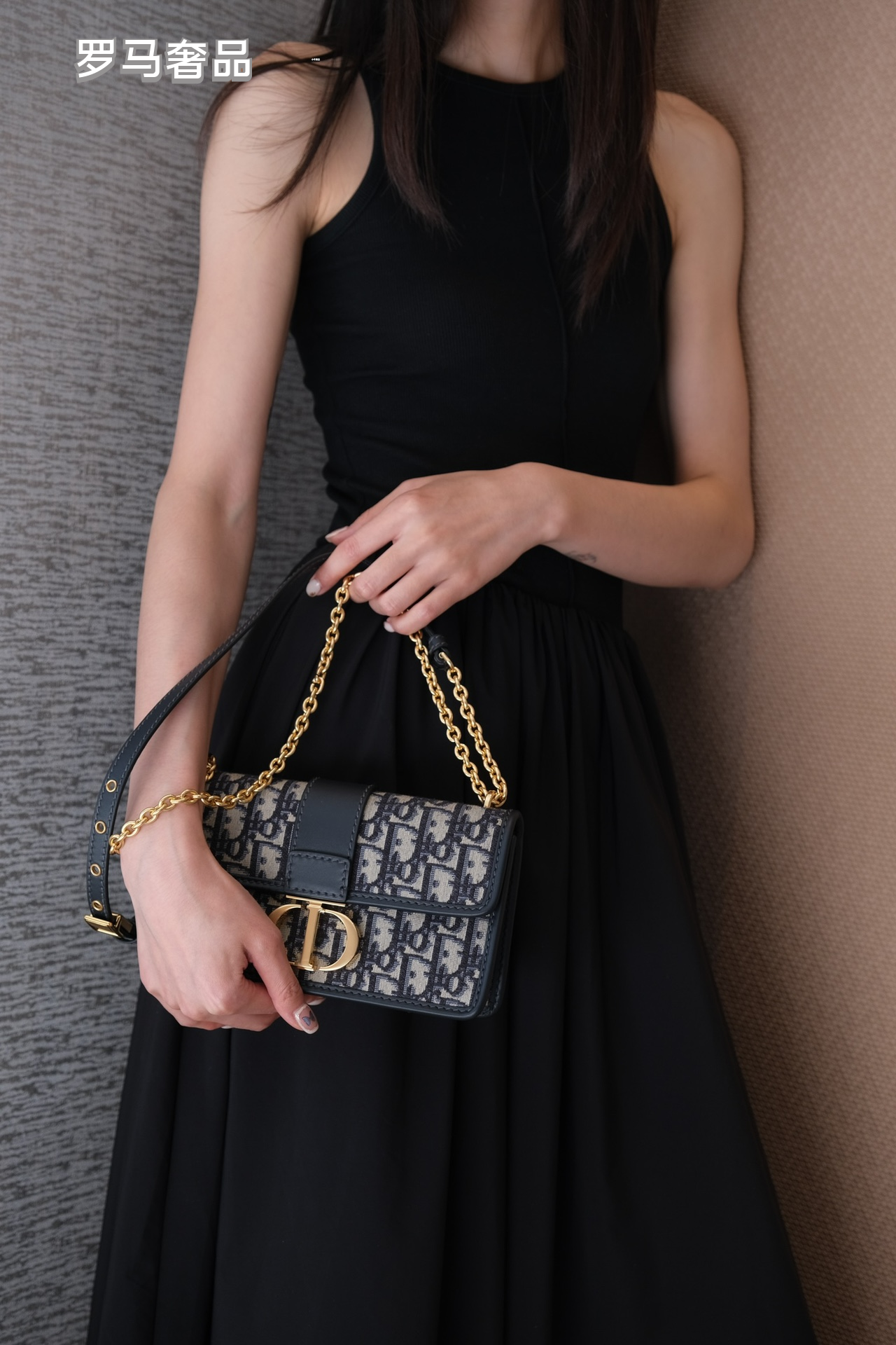 Dior Luxury Monogram Canvas Shoulder Bag with Gold Hardware and Chain Strap