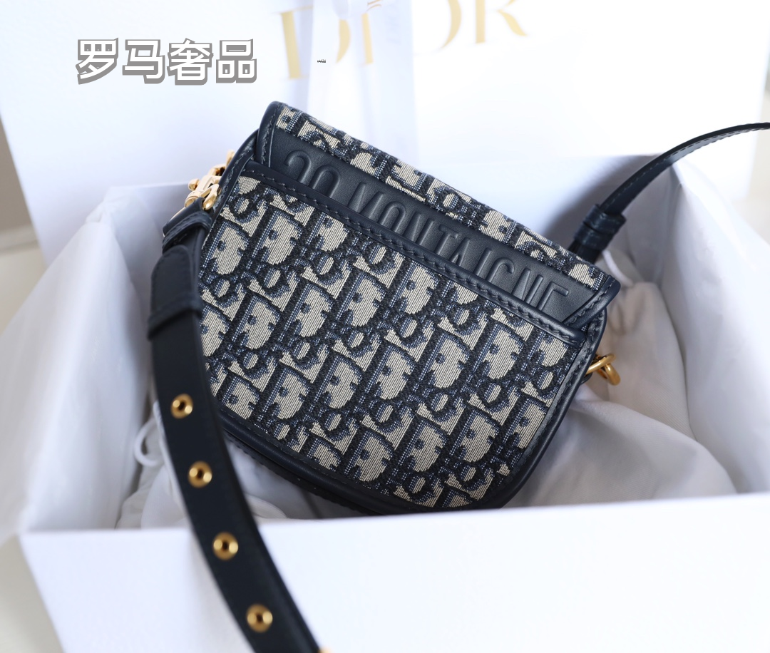 Dior Vintage Black Leather Shoulder Saddle Bag with Oval Metal Clasp