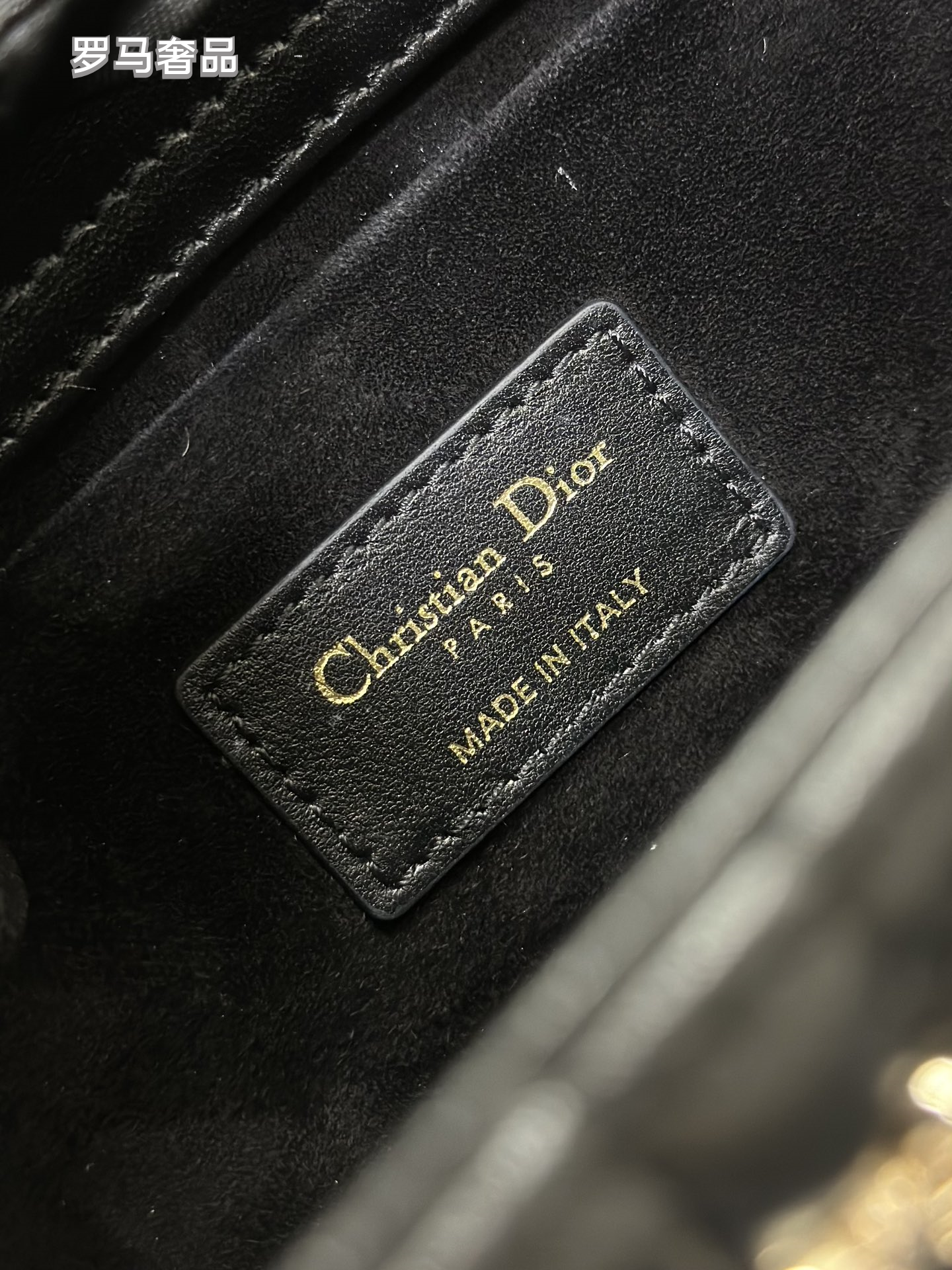 Dior Luxury Black Quilted Leather Top Handle Bag with Gold Butterfly Charm