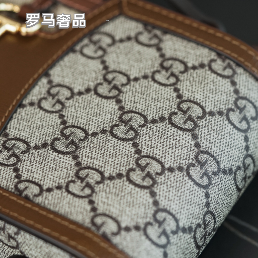 Gucci Vintage Monogram Canvas Mini Crossbody Phone Bag with Gold Horsebit