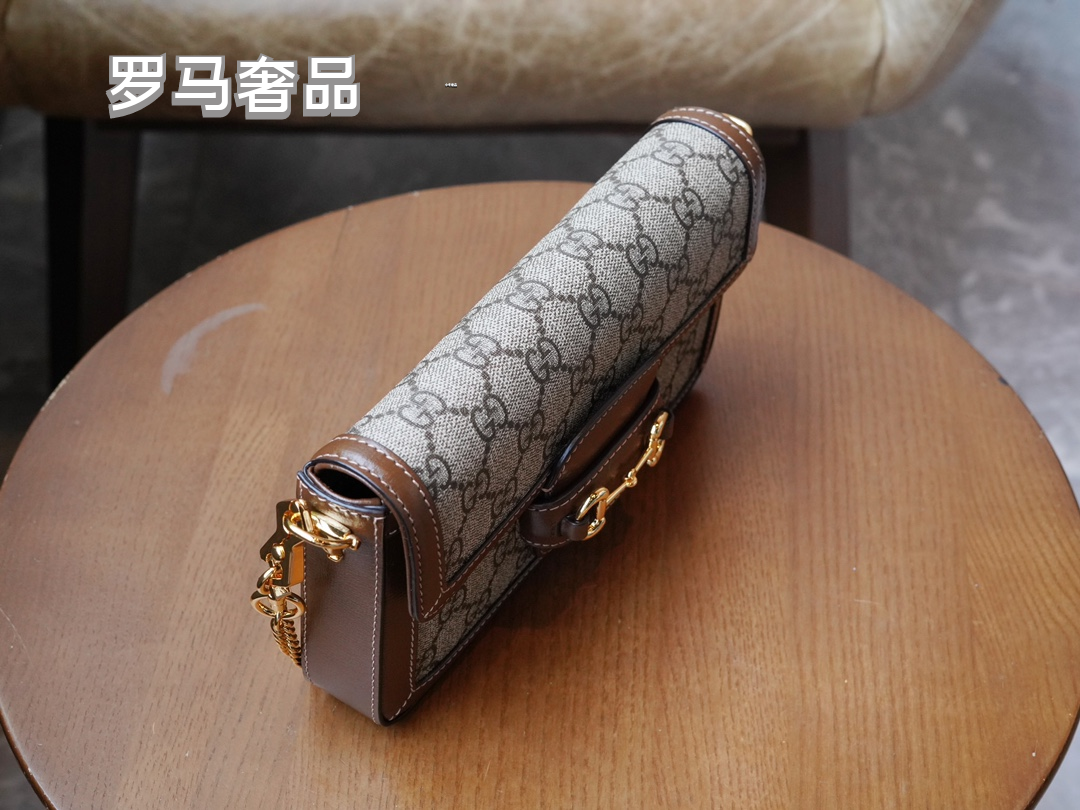 Gucci Vintage Monogram Shoulder Bag with Horsebit Detail and Chain Strap