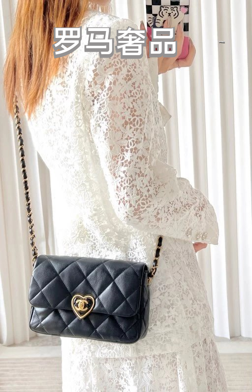 Chanel Black Quilted Lambskin CC Heart Flap Bag - Gold Hardware