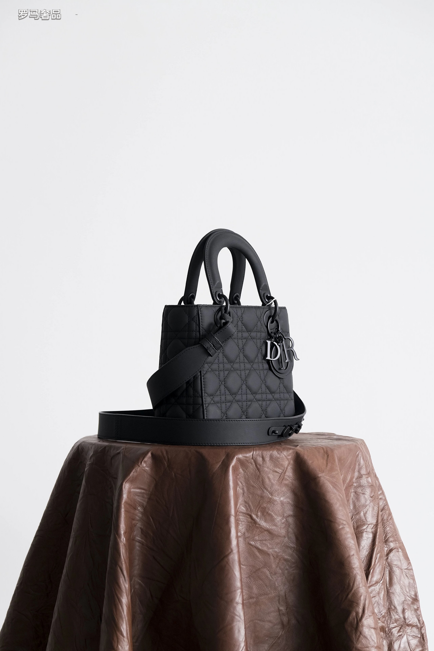 Dior Classic Matte Black Quilted Handbag with Top Handle and Strap