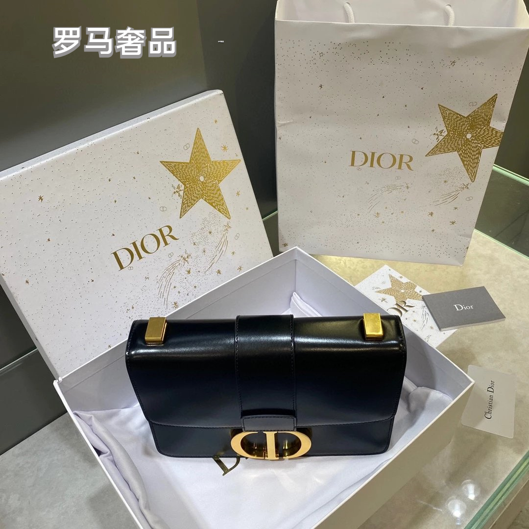 Dior Classic Black Leather Shoulder Bag with Gold Buckle Clasp