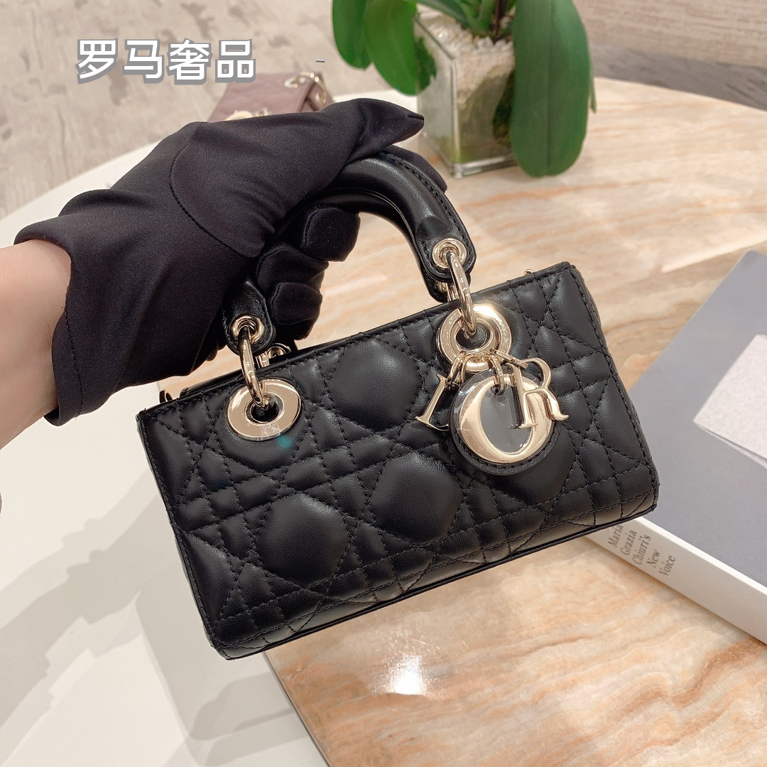 Dior White Quilted Leather Mini Top Handle Bag with Gold Chain Strap