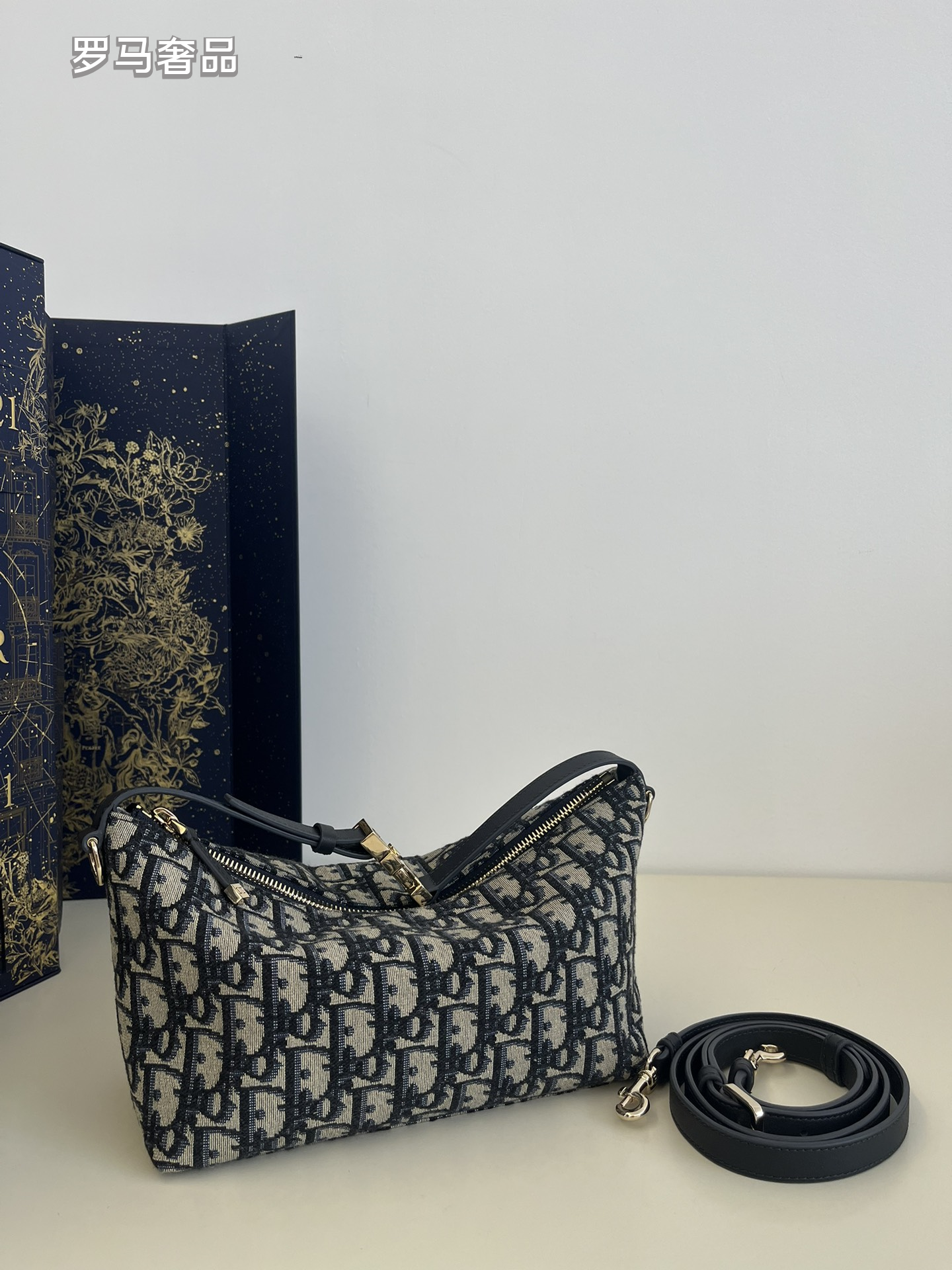 Dior Vintage Monogram Jacquard Shoulder Bag with Adjustable Strap