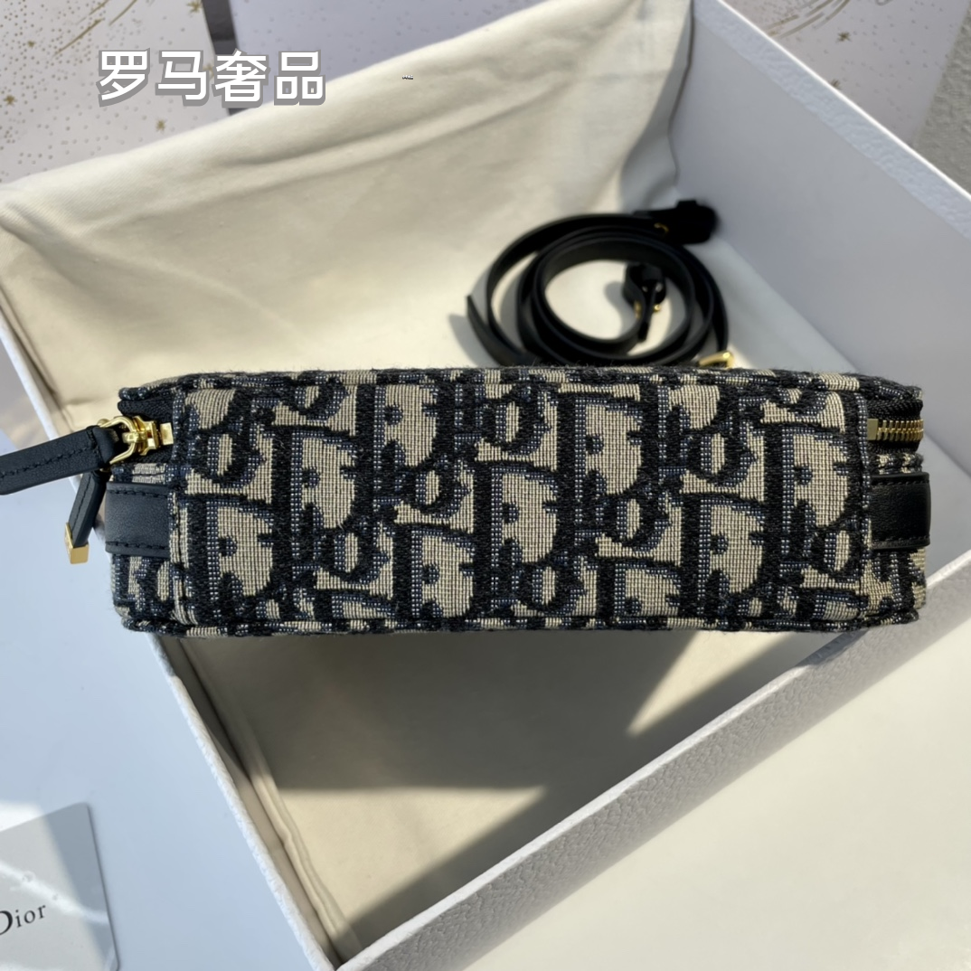 Dior Luxury Monogram Canvas Vanity Case Handbag with Gold Hardware