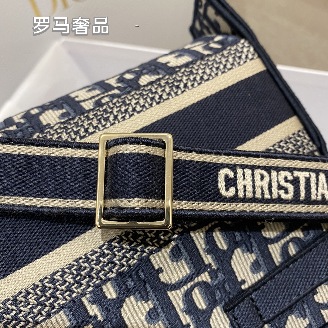 Dior Blue Monogram Embroidered Canvas Messenger Shoulder Bag
