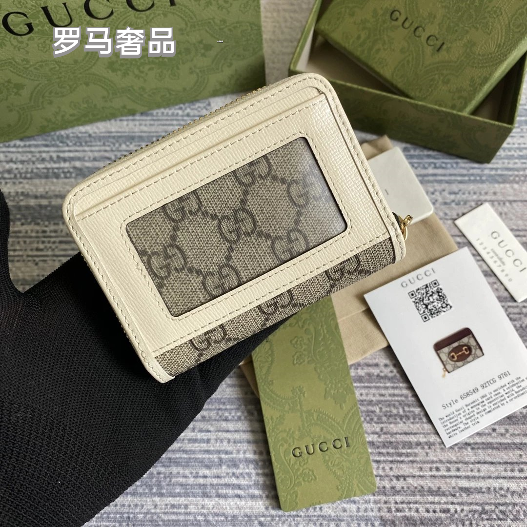 Gucci Monogram Canvas Card Case Wallet with Web Stripe and Gold Logo
