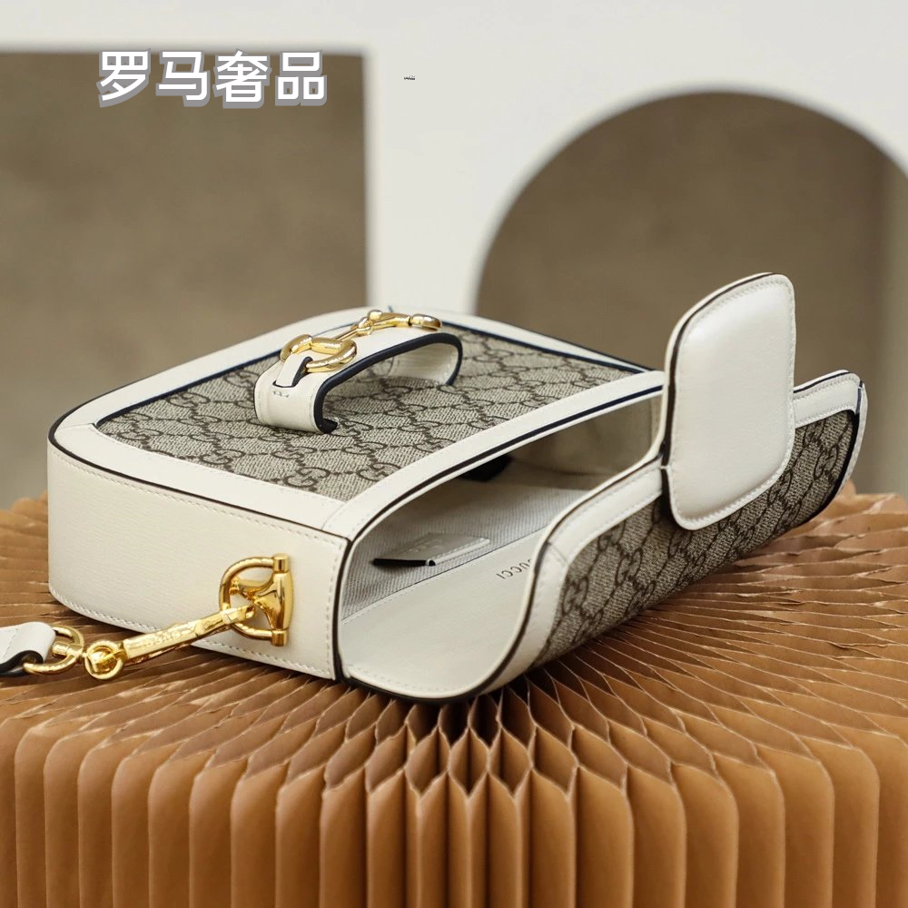 Gucci Vintage Monogram Saddle Crossbody Bag with Gold Horsebit Buckle