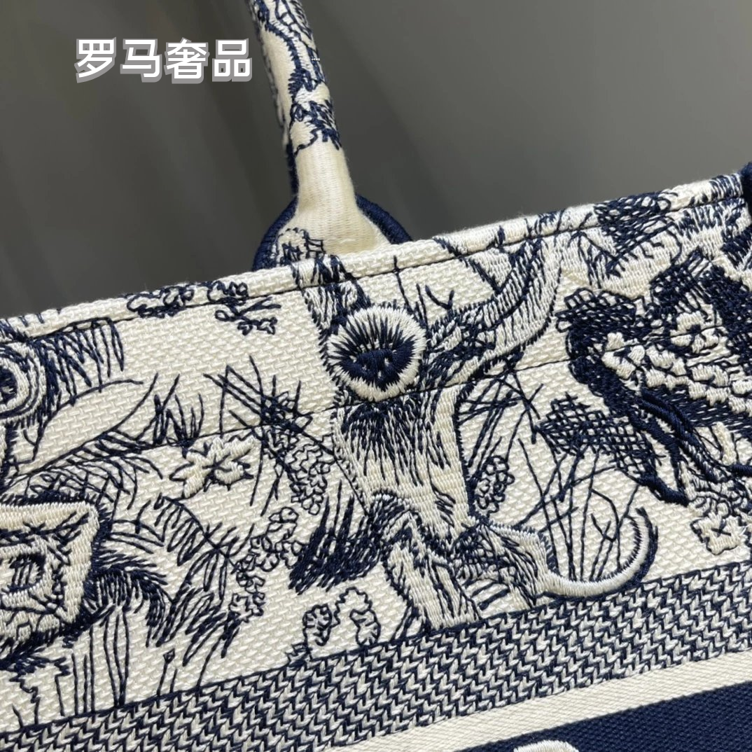 Dior Vintage Grey Toile de Jouy Canvas Tote Bag with Top Handles