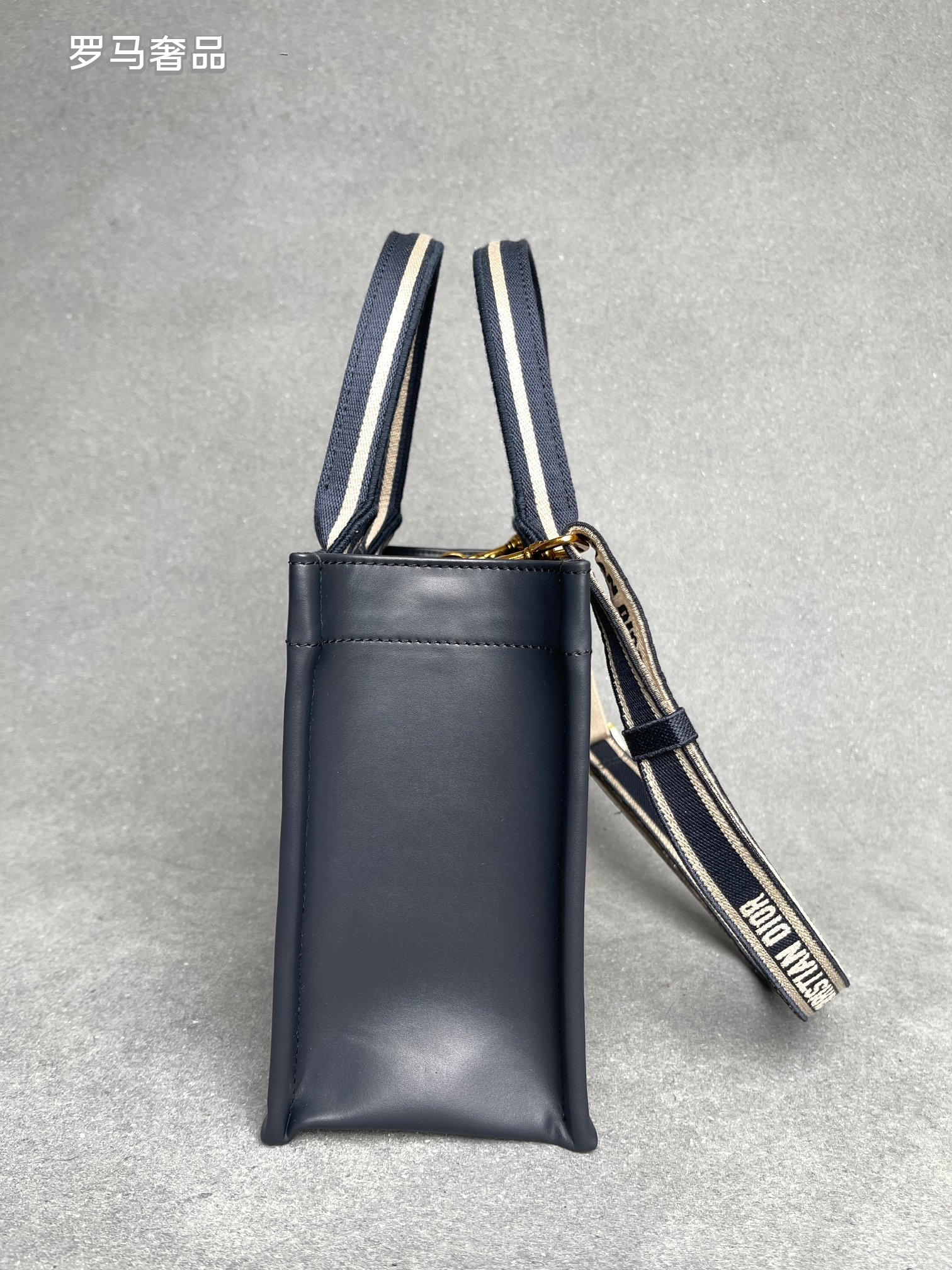 Dior Navy Blue Monogram Canvas Tote Bag with Top Handles