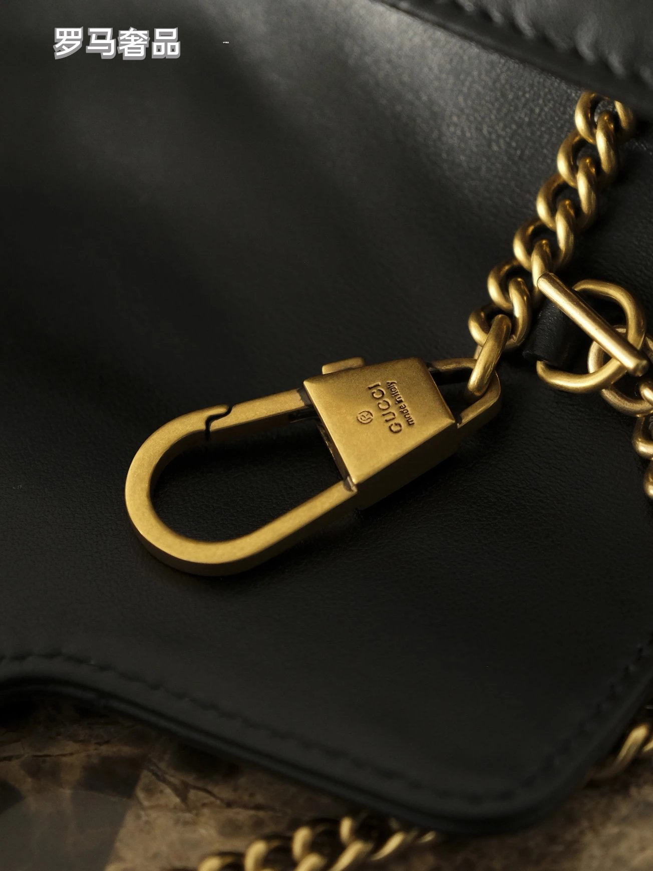 Gucci Black Quilted Chevron Leather Shoulder Bag with Gold Chain Strap