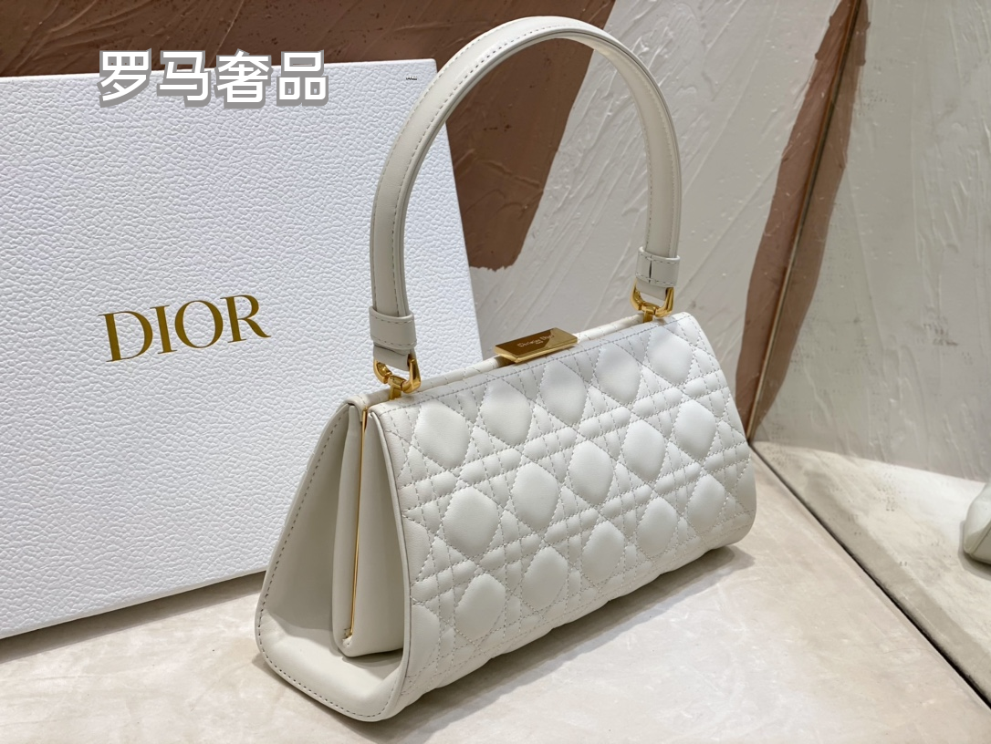 Dior Elegant Navy Blue Quilted Leather Top Handle Trapezoid Handbag