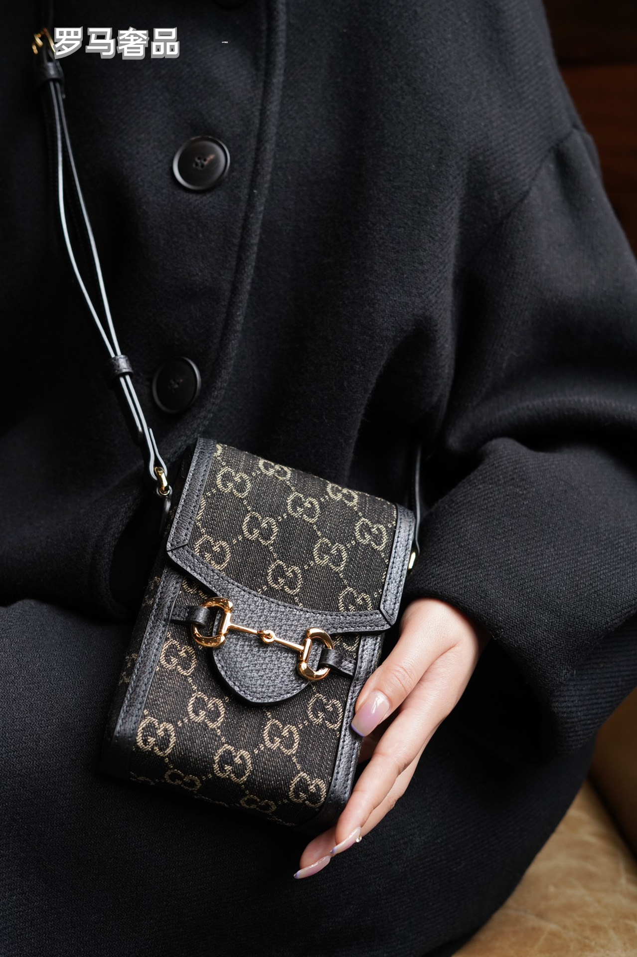 Gucci Vintage Monogram Canvas Mini Crossbody Bag with Gold Metal Clasp