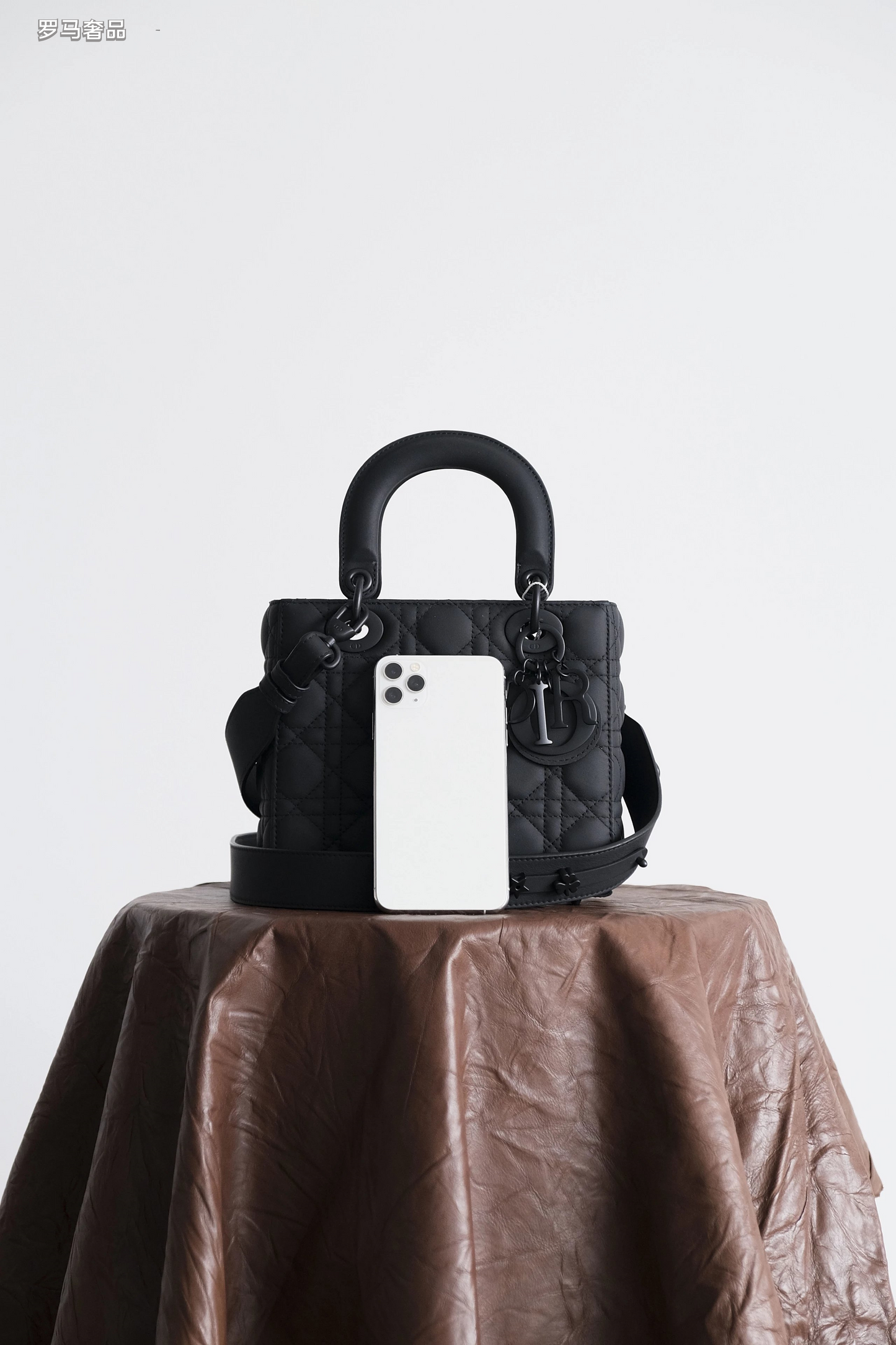 Dior Classic Matte Black Quilted Handbag with Top Handle and Strap