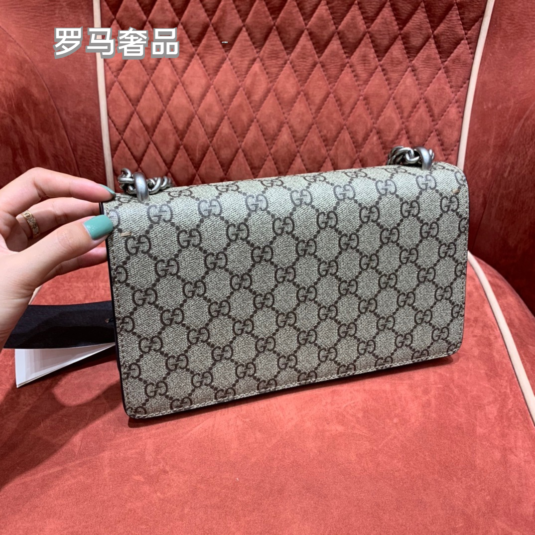 Gucci Monogram Canvas Chain Shoulder Bag with Tiger Head Clasp