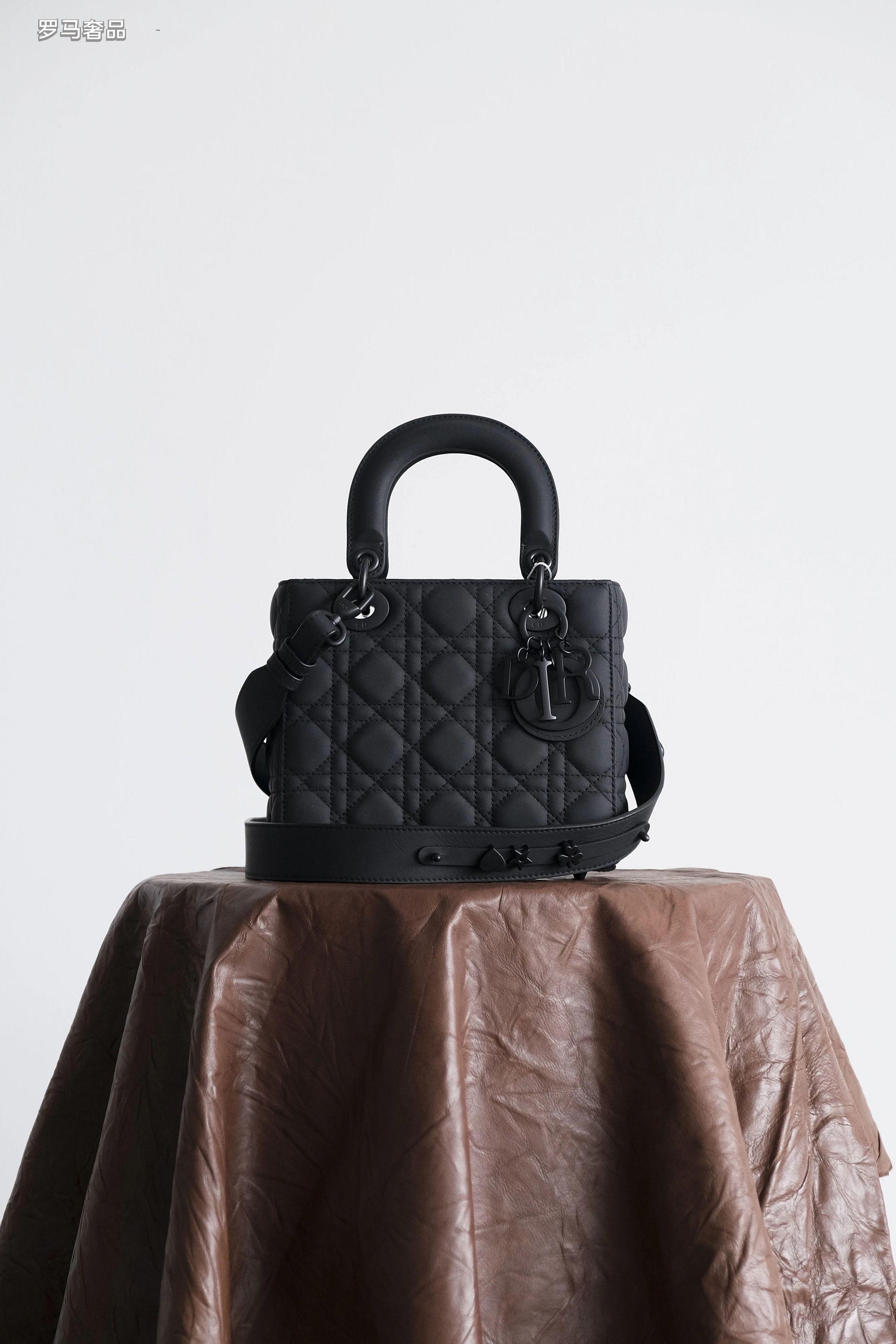 Dior Classic Matte Black Quilted Handbag with Top Handle and Strap