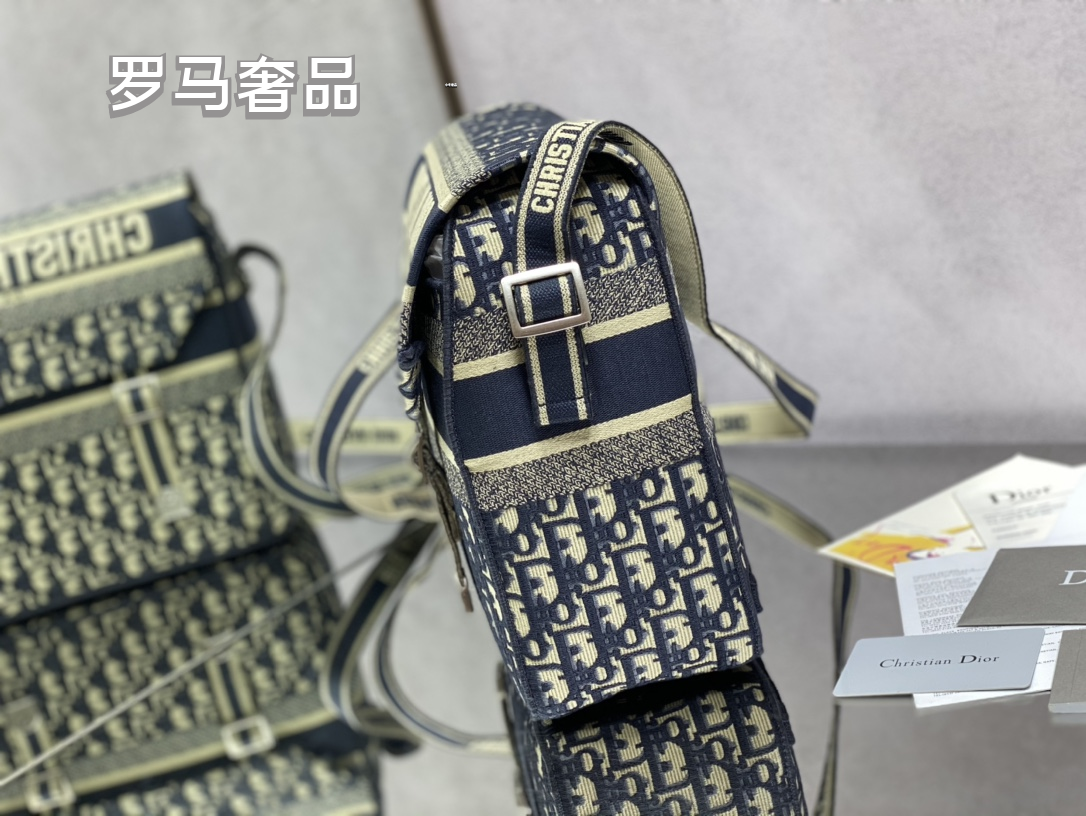 Dior Vintage Blue Monogram Jacquard Crossbody Messenger Bag