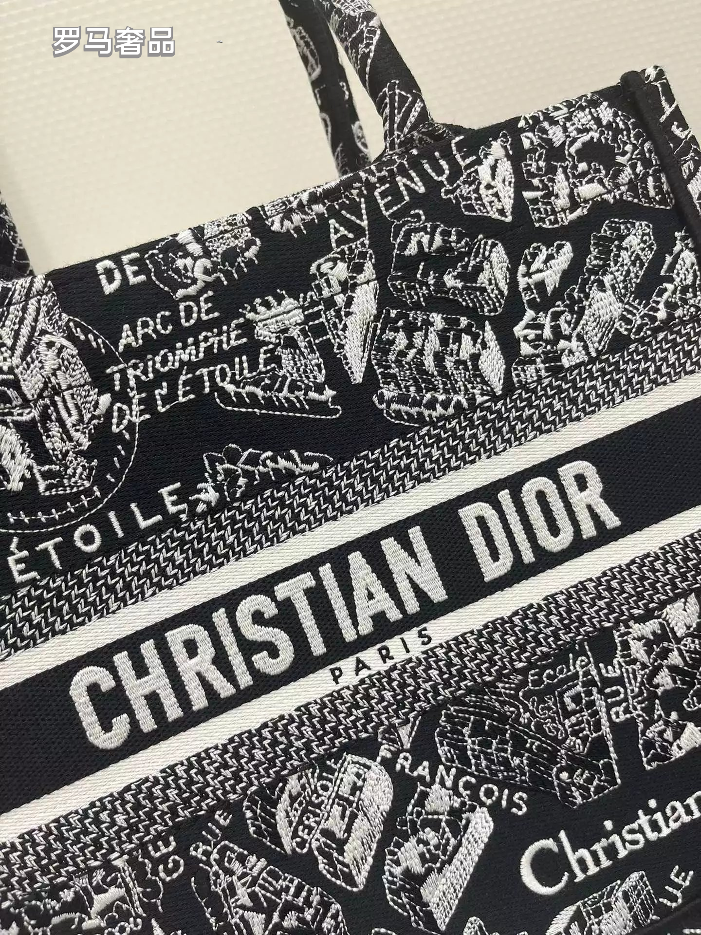 Dior Black and White Paris Street Map Embroidered Canvas Tote Bag