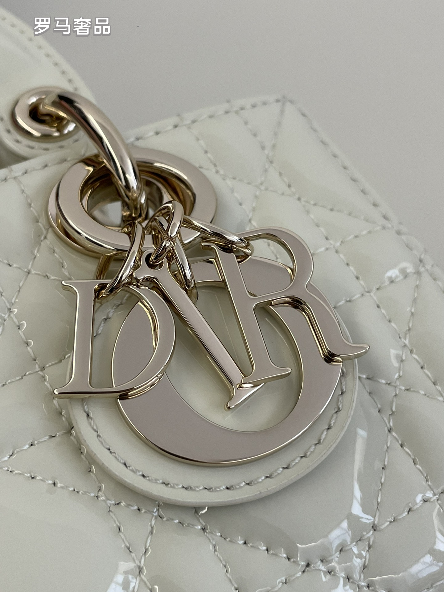 Dior Mini Quilted Patent Leather Top Handle Handbag with Charms