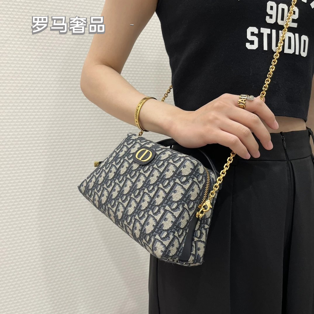 Dior Vintage Monogram Jacquard Top Handle Bag with Chain Strap