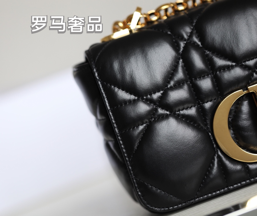 Dior Elegant Black Quilted Leather Shoulder Bag with Gold Buckle