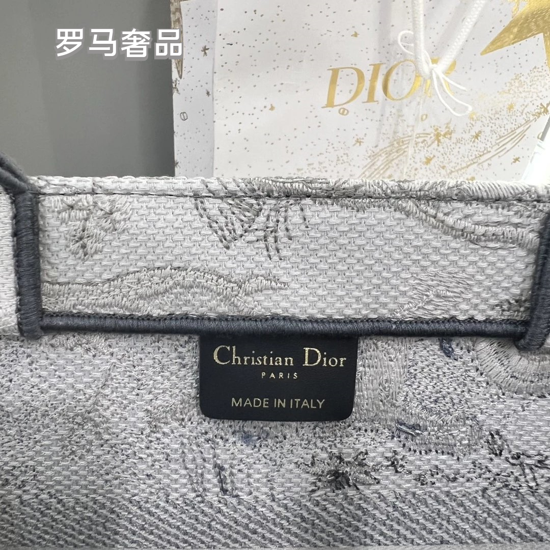 Dior Vintage Grey Toile de Jouy Canvas Tote Bag with Top Handles