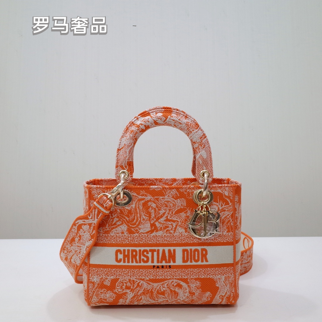 Dior Elegant Grey Floral Embroidered Canvas Top Handle Bag