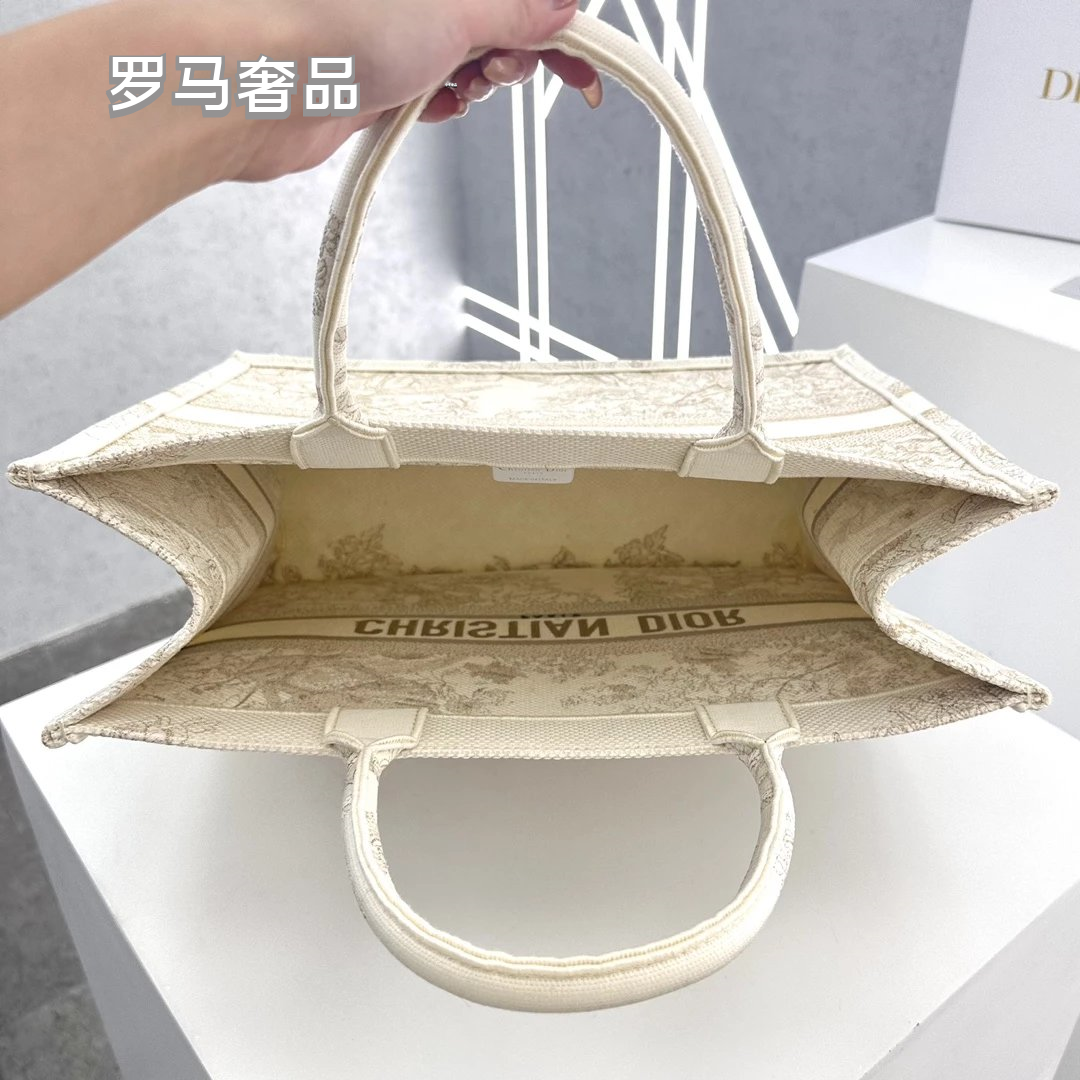 Dior Beige Embroidered Canvas Tote Bag Floral Tapestry Large Handbag