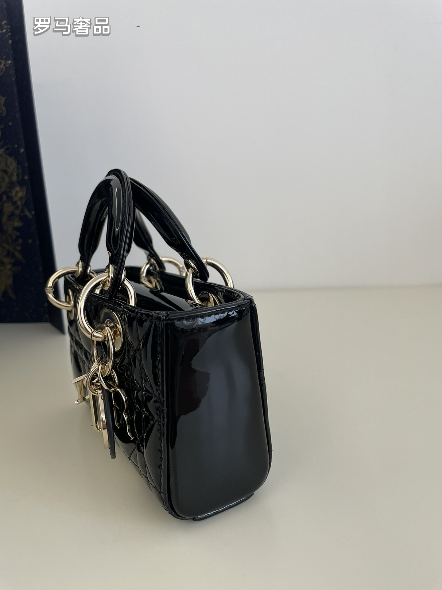 Dior Mini Quilted Patent Leather Top Handle Handbag with Charms