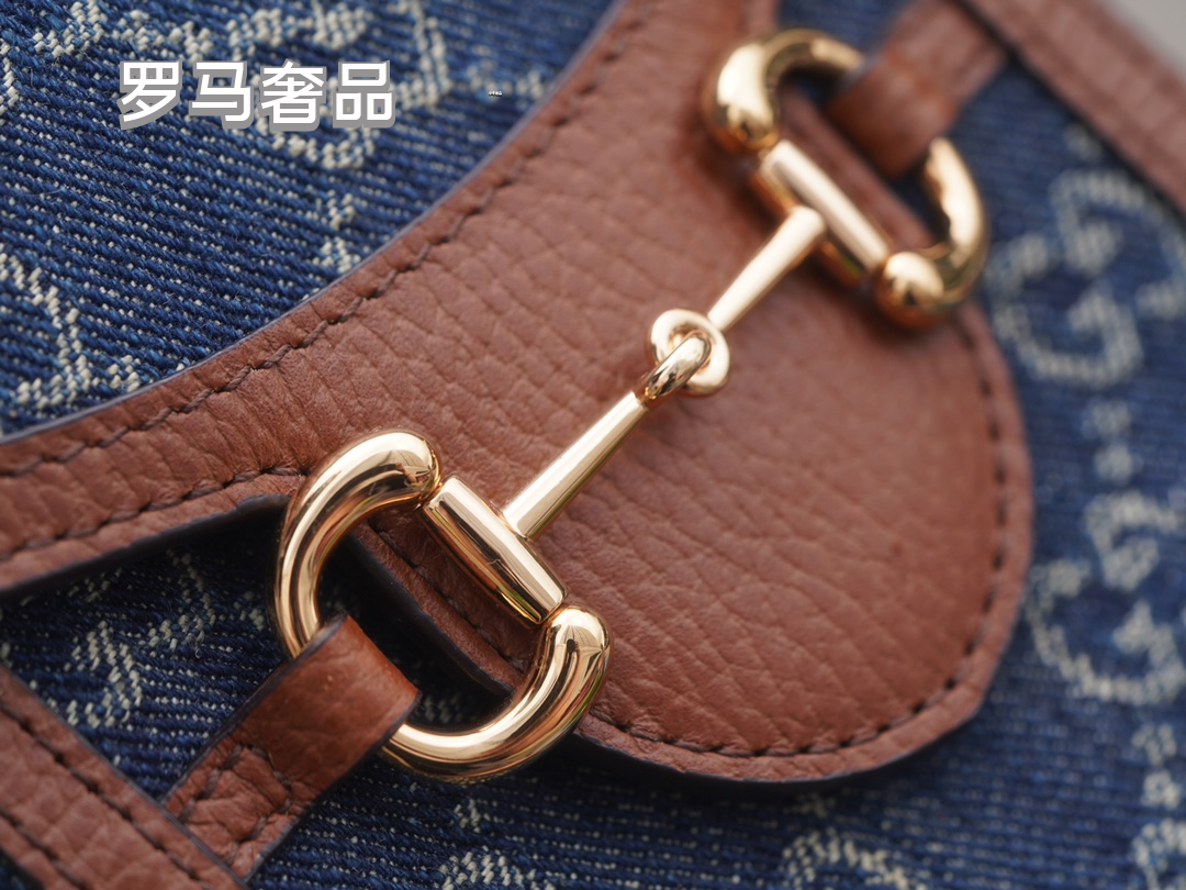 Gucci Vintage Monogram Denim Mini Crossbody Phone Bag with Horsebit Detail