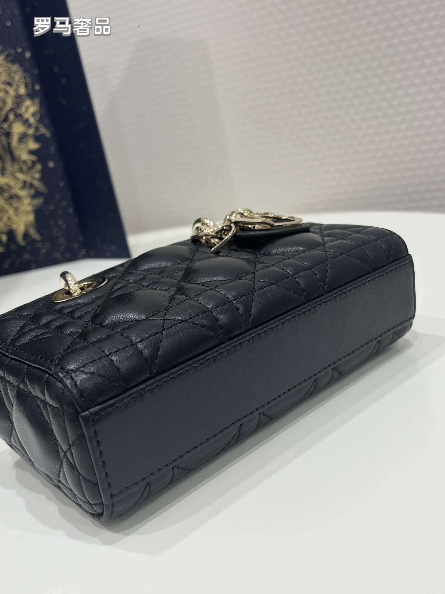 Dior White Quilted Leather Mini Top Handle Bag with Gold Chain Strap