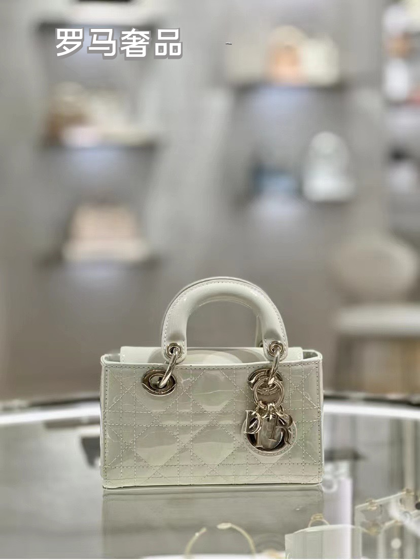 Dior Mini Quilted Patent Leather Top Handle Handbag with Charms