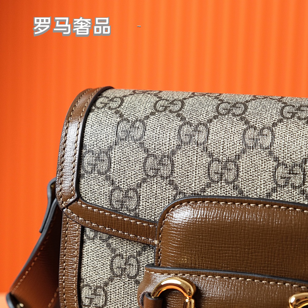 Gucci Vintage Monogram Canvas Saddle Crossbody Bag with Horsebit Detail