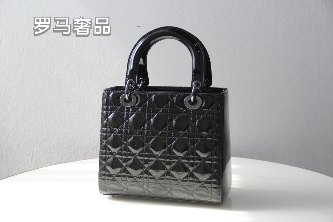 Dior Classic Black Quilted Leather Handbag with Top Handle and Gold Charms
