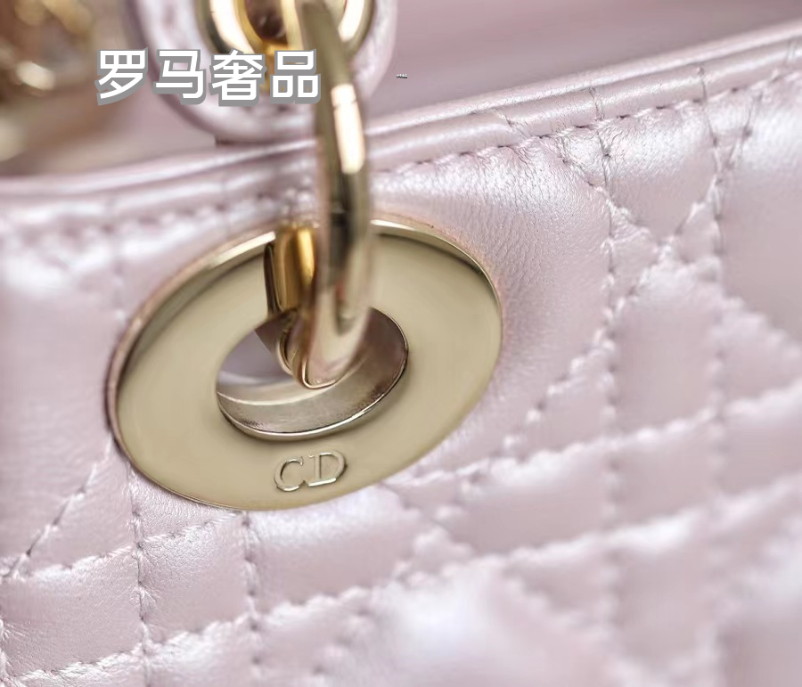 Dior Luxury Metallic Quilted Mini Handbag with Top Handle and Charms