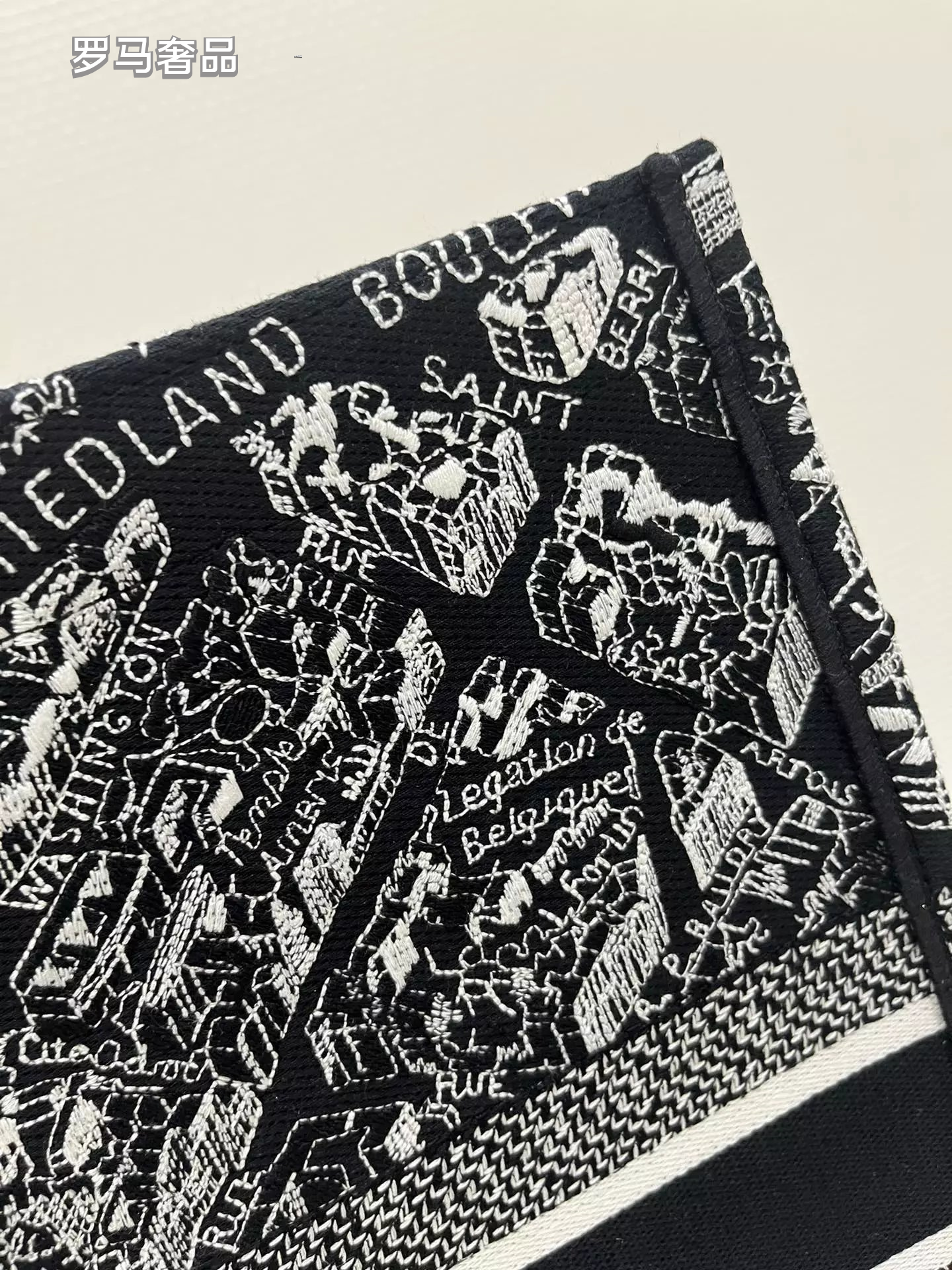 Dior Black and White Paris Street Map Embroidered Canvas Tote Bag