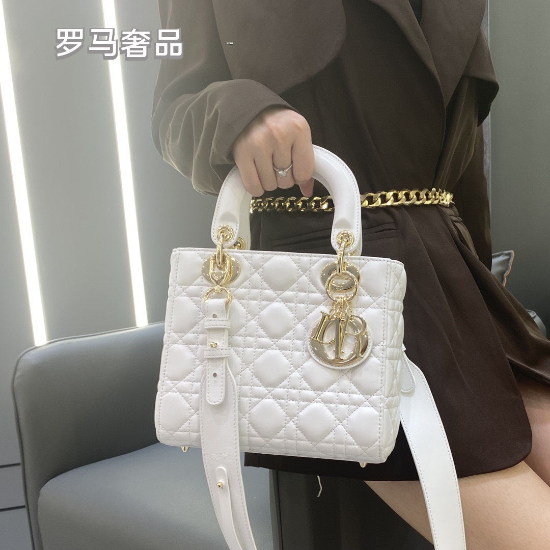 Dior Classic Beige Quilted Leather Top Handle Handbag with Gold Hardware