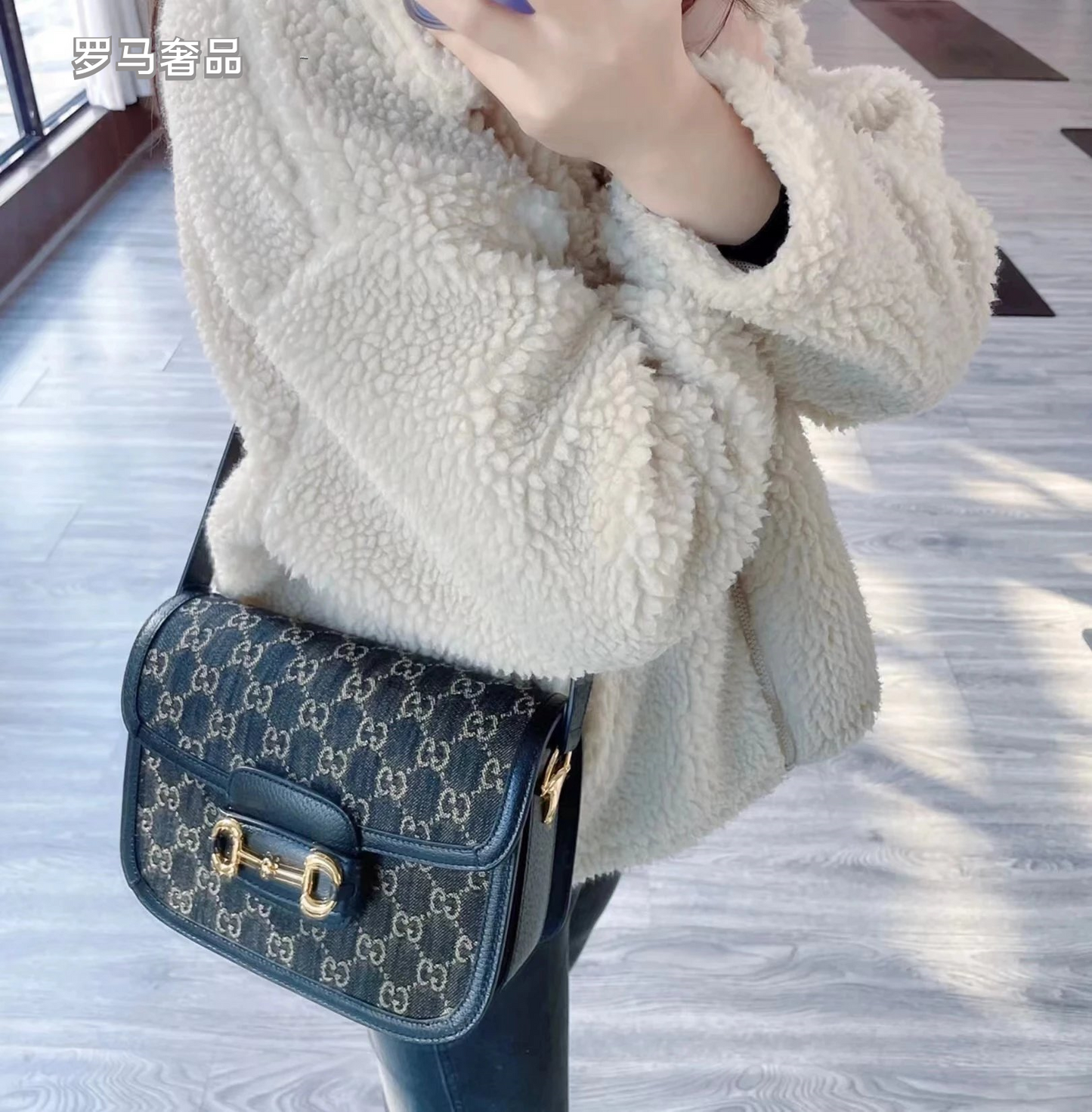 Gucci Vintage Monogram Canvas Shoulder Bag with Gold Horsebit Buckle