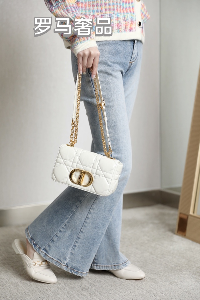 Dior Elegant Black Quilted Leather Shoulder Bag with Gold Buckle