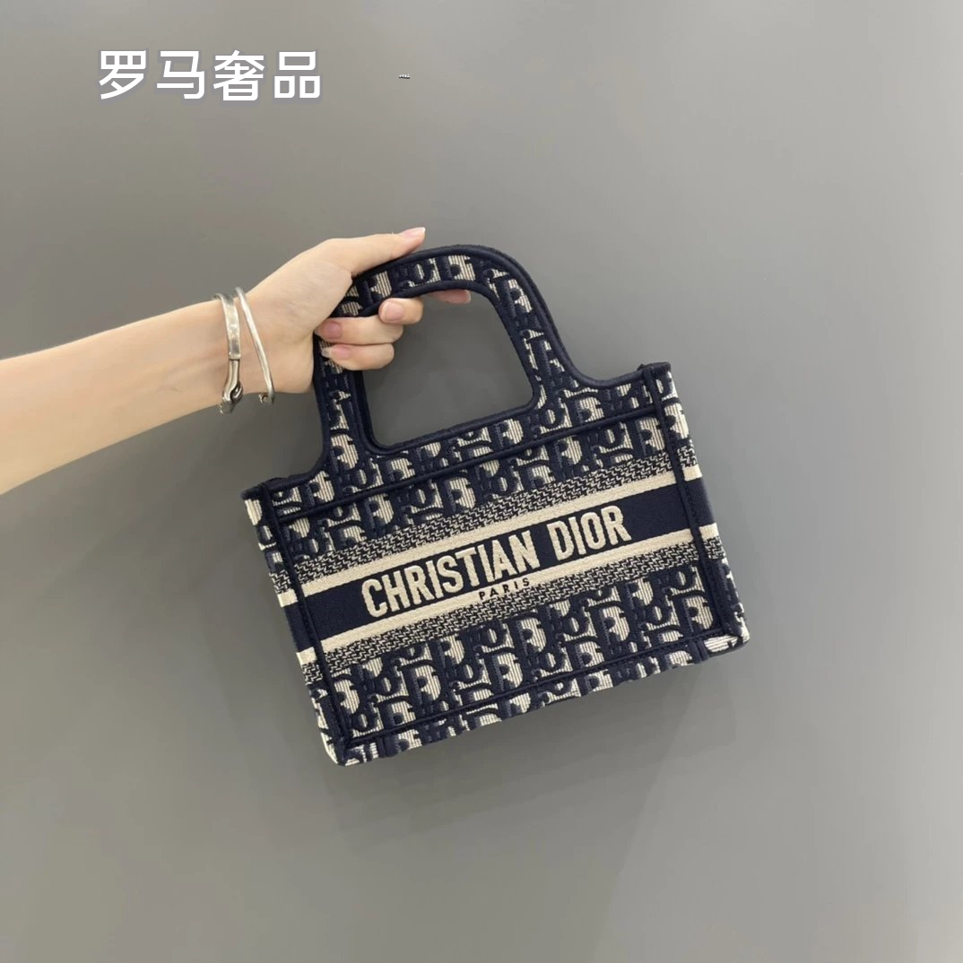 Dior Vintage Blue Monogram Canvas Mini Tote Bag with Top Handle