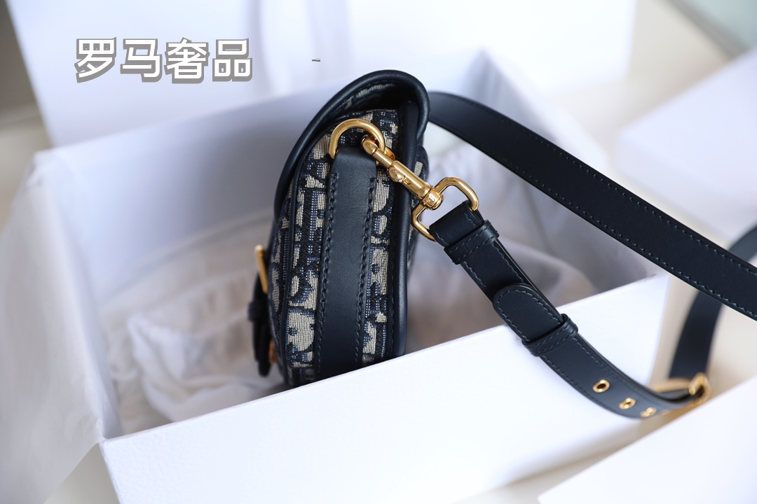 Dior Vintage Black Leather Shoulder Saddle Bag with Oval Metal Clasp
