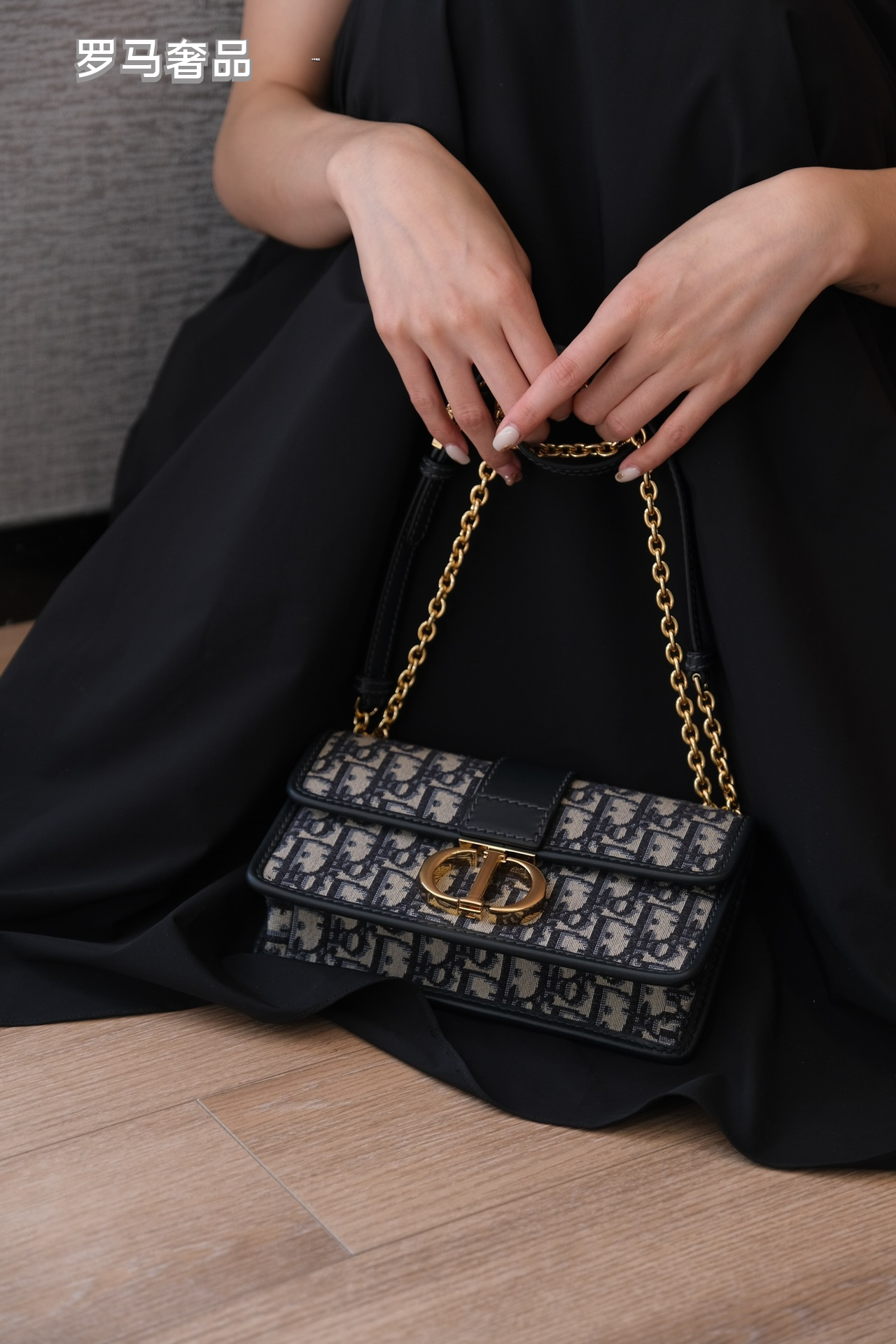 Dior Luxury Monogram Canvas Shoulder Bag with Gold Hardware and Chain Strap