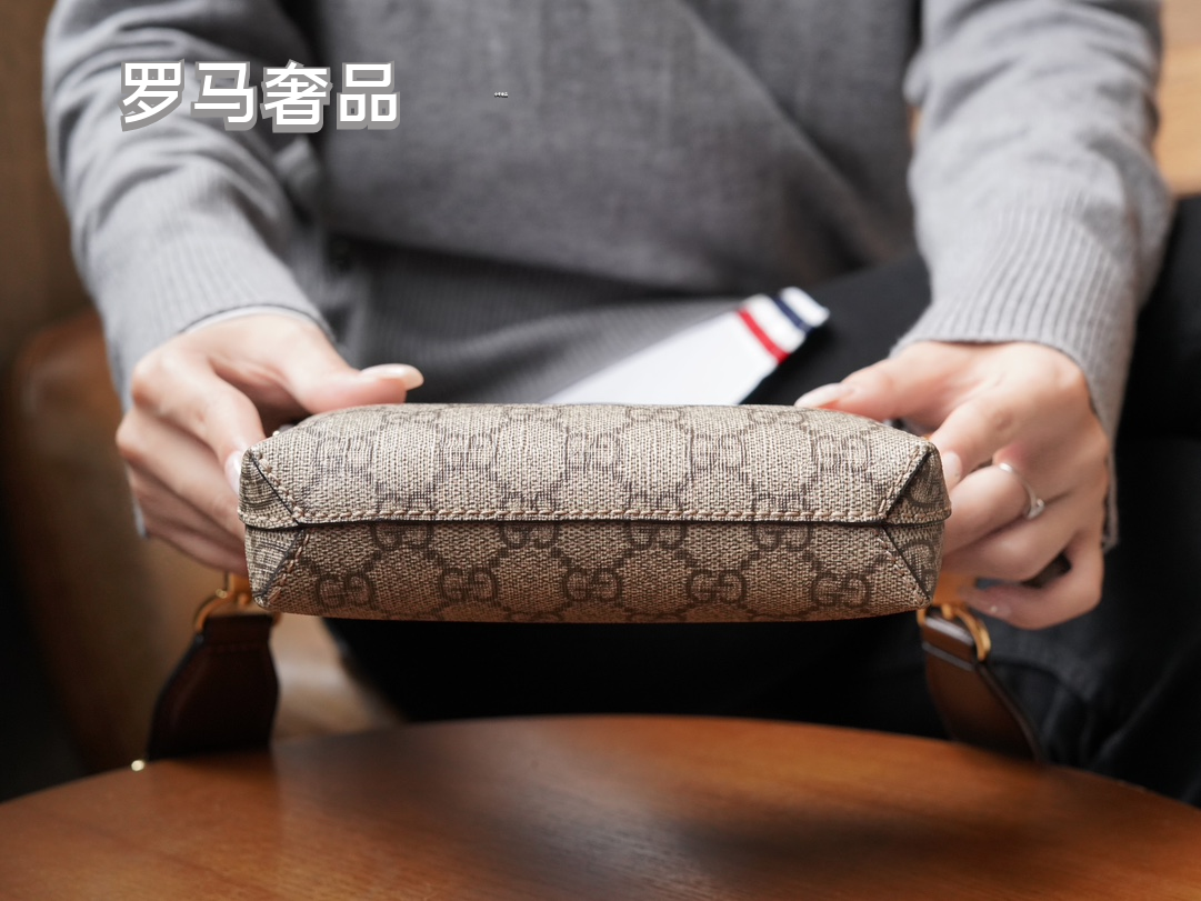 Gucci Classic Monogram Pattern Mini Crossbody Bag with Leather Strap