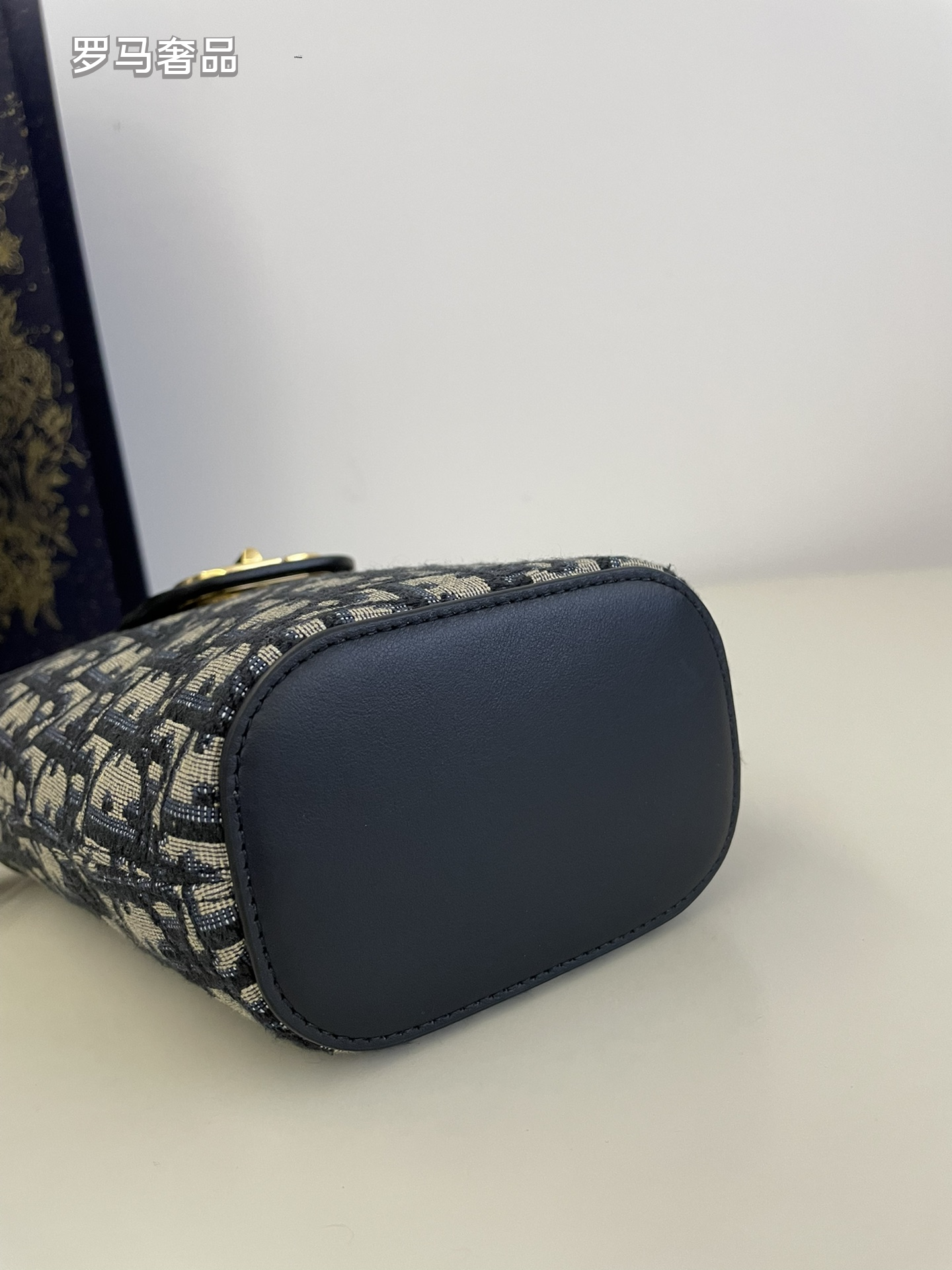 Dior Blue Monogram Jacquard Canvas Bucket Bag with Gold Hardware