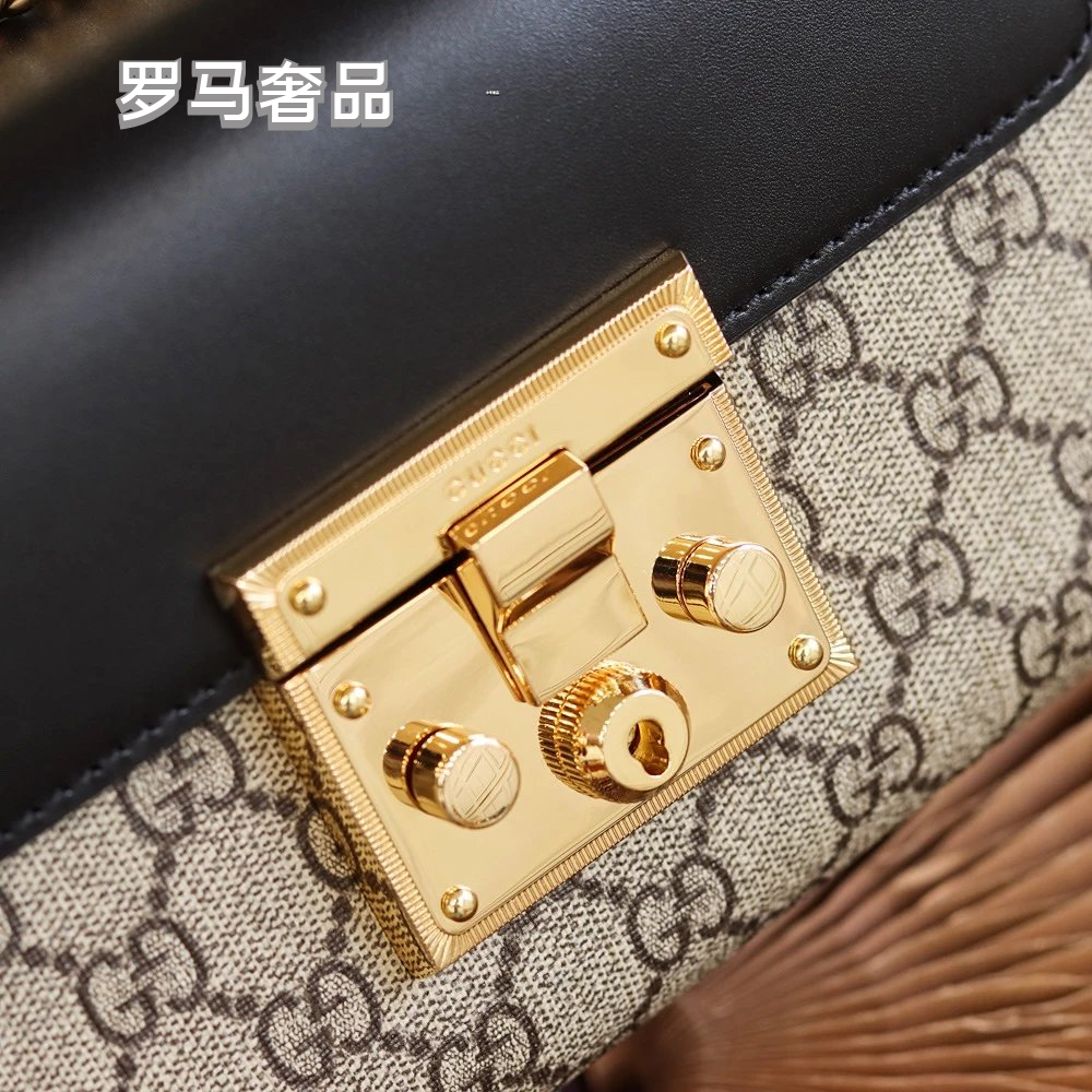Gucci Vintage Monogram Canvas Crossbody Bag with Leather Flap and Gold Chain